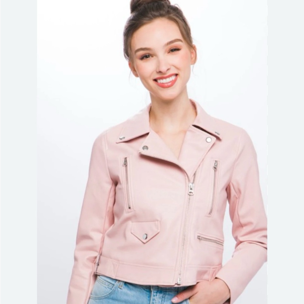 Love Tree Light Pink Leather Jacket